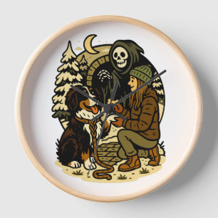Cute Grim Reaper Girl and Dog Spooky Forest Night Clock