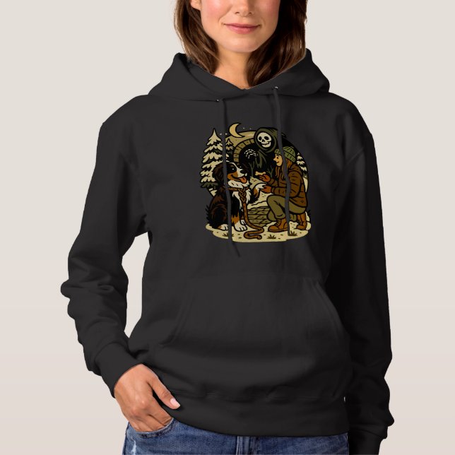 Cute Grim Reaper Girl and Dog Spooky Forest Night Hoodie (Front)