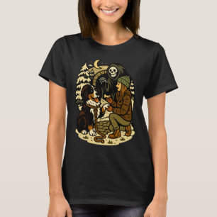 Cute Grim Reaper Girl and Dog Spooky Forest Night T-Shirt