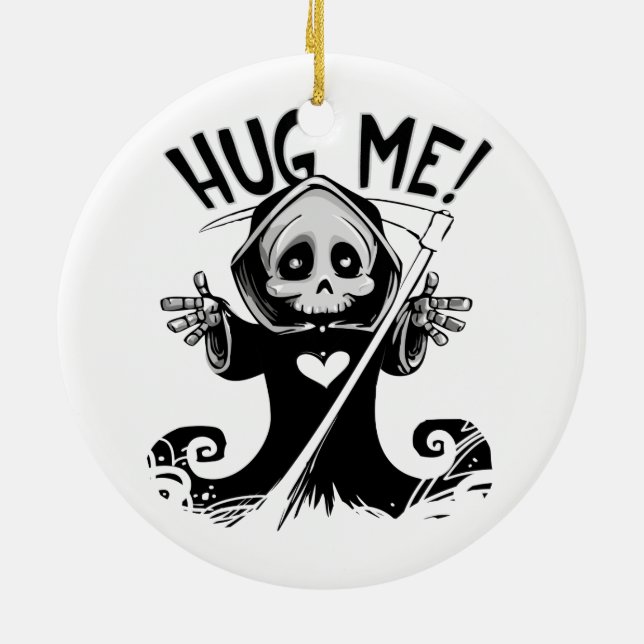Cute Grim Reaper Hug Me Ceramic Tree Decoration (Back)