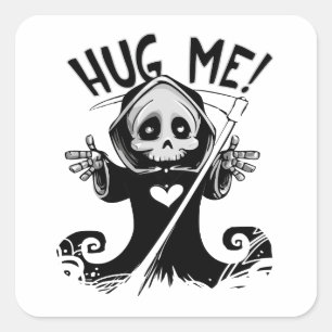 Cute Grim Reaper Hug Me Square Sticker