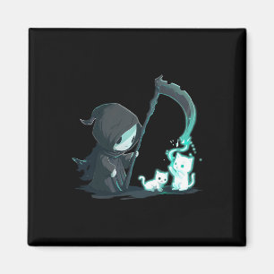 Cute Grim Reaper Skeleton With Cat Ghost Kawaii Pa Magnet