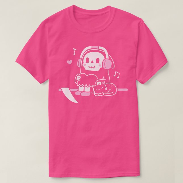 Cute Grim Reaper Taking A Break With Cat Funny T-Shirt (Design Front)