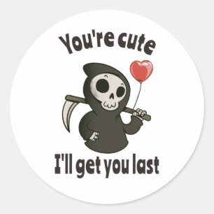 Cute Grim Reaper with romantic heart Classic Round Sticker