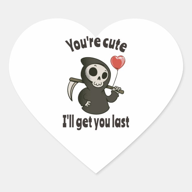 Cute Grim Reaper with romantic heart Heart Sticker (Front)
