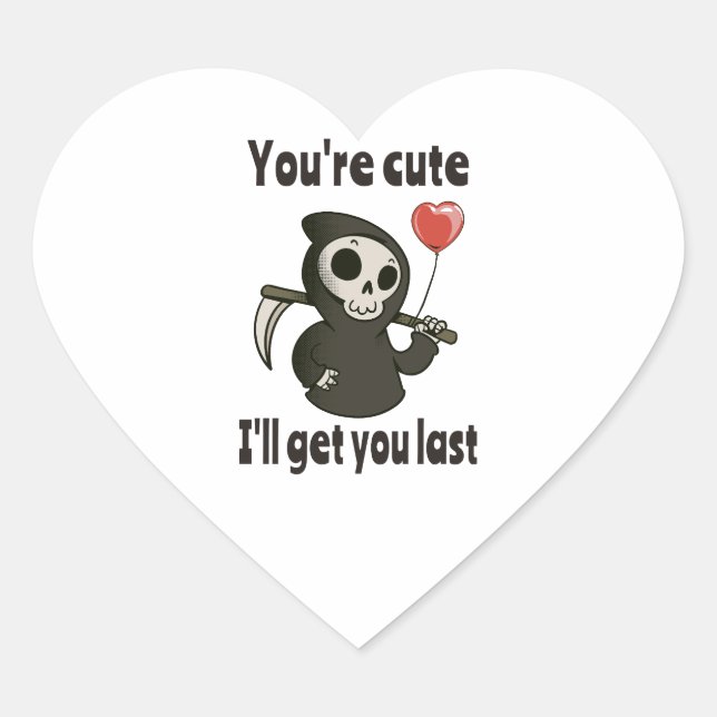 Cute Grim Reaper with romantic heart Heart Sticker (Front)