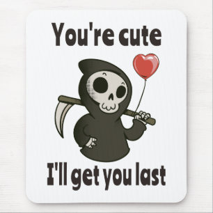 Cute Grim Reaper with romantic heart Mouse Mat
