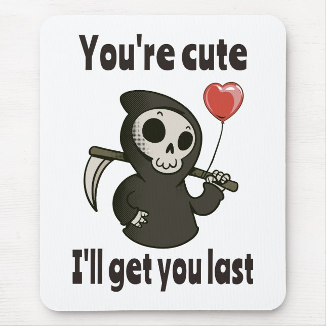 Cute Grim Reaper with romantic heart Mouse Mat (Front)