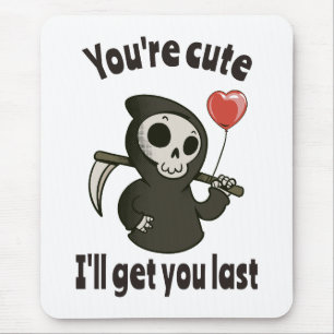 Cute Grim Reaper with romantic heart Mouse Mat