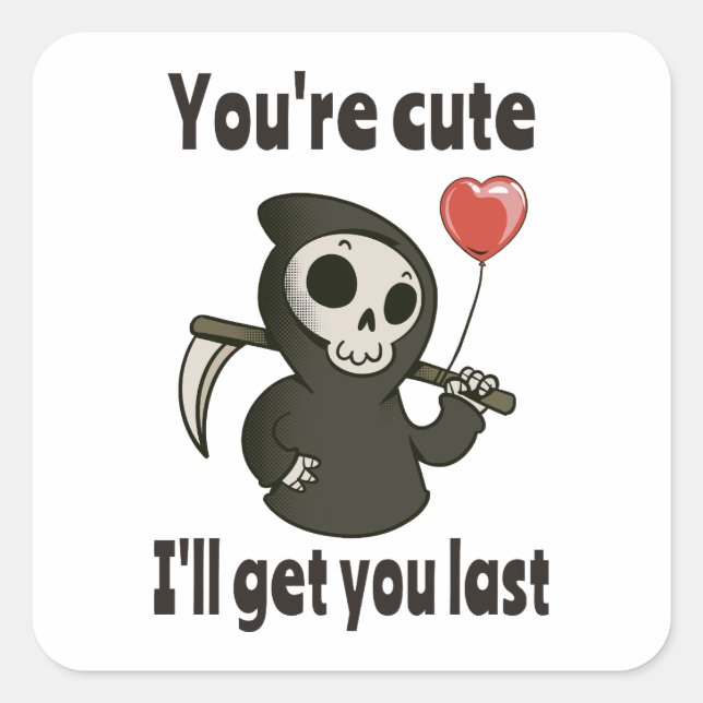 Cute Grim Reaper with romantic heart Square Sticker (Front)