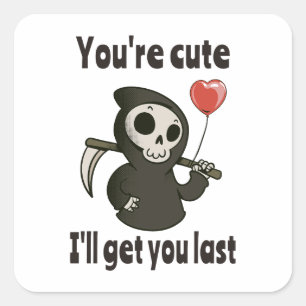 Cute Grim Reaper with romantic heart Square Sticker