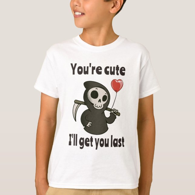 Cute Grim Reaper with romantic heart T-Shirt (Front)