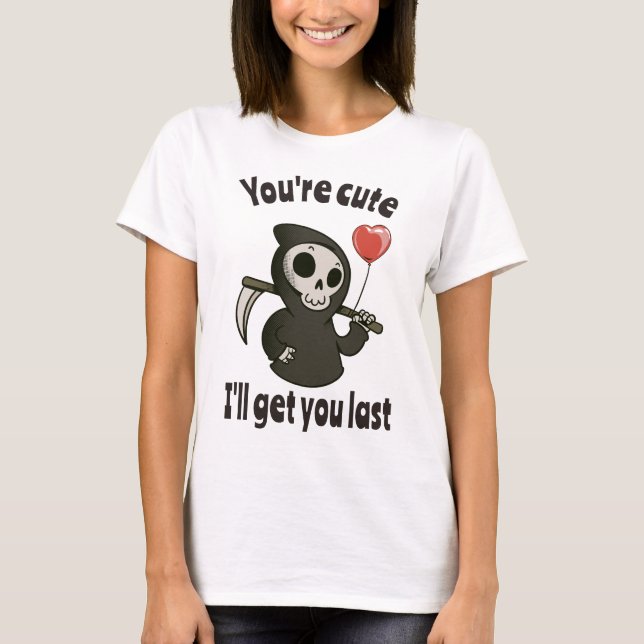 Cute Grim Reaper with romantic heart T-Shirt (Front)