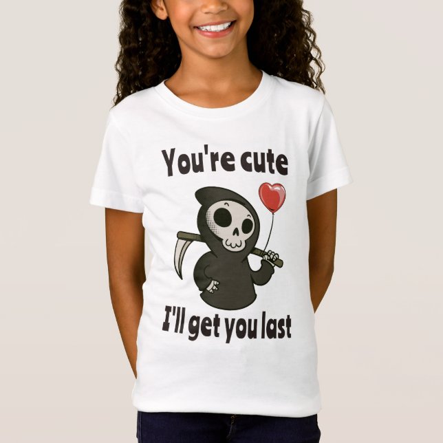 Cute Grim Reaper with romantic heart T-Shirt (Front)