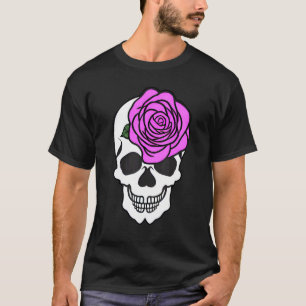 Cute Grinning Feminine Skull with Large Rose Graph T-Shirt