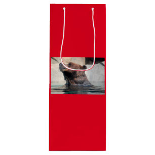 Cute Grizzly Bear in the Water Wine Gift Bag