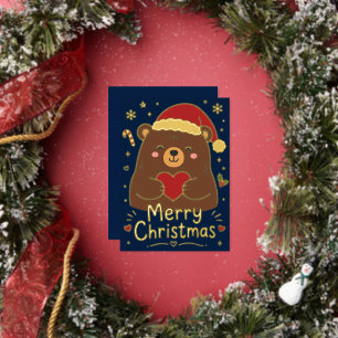 Cute Grizzly Bear Merry Christmas Foil Holiday Card