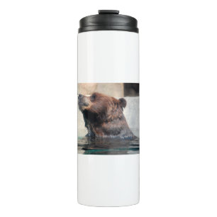 Cute Grizzly Bear Playing in the Water Thermal Tumbler