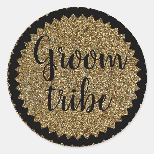 Cute Groom Tribe Gold GlitterClassic Round Sticker (Front)