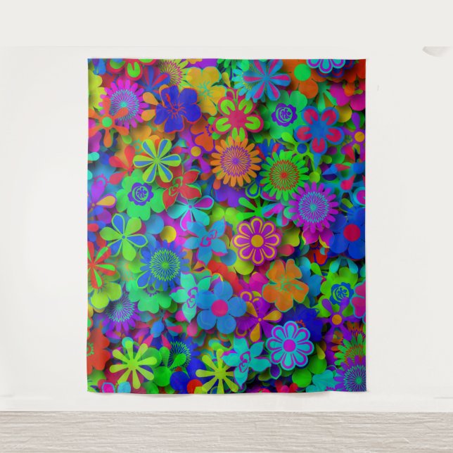Cute Groovy Flowers Garden Tapestry (Front)