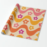 Cute Groovy flowers pattern on retro waves   Wrapping Paper<br><div class="desc">This is cute Retro 70s groovy small flowers on retro wavy lines in pink,  red and orange. It's cool gift wrap for retro themed birthday parties and bachelorette parties.</div>