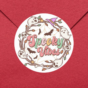 Cute Groovy Ghost, spooky vibes, halloween Classic Round Sticker