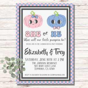 Cute Groovy Halloween Pumpkin Gender Reveal Invitation