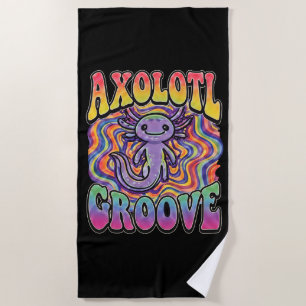 Cute Groovy Hippie Axolotl Retro 70s Rainbow Art Beach Towel