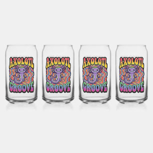 Cute Groovy Hippie Axolotl Retro 70s Rainbow Art Can Glass