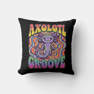 Cute Groovy Hippie Axolotl Retro 70s Rainbow Art Cushion