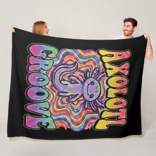 Cute Groovy Hippie Axolotl Retro 70s Rainbow Art Fleece Blanket