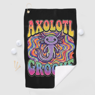 Cute Groovy Hippie Axolotl Retro 70s Rainbow Art Golf Towel