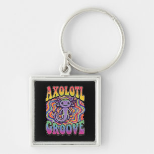 Cute Groovy Hippie Axolotl Retro 70s Rainbow Art Key Ring