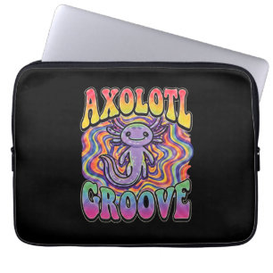 Cute Groovy Hippie Axolotl Retro 70s Rainbow Art Laptop Sleeve