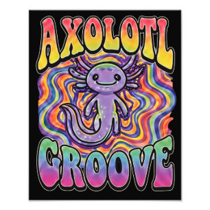 Cute Groovy Hippie Axolotl Retro 70s Rainbow Art Photo Print