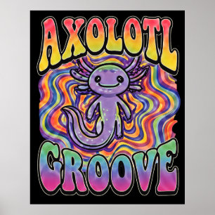 Cute Groovy Hippie Axolotl Retro 70s Rainbow Art Poster
