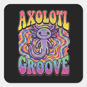 Cute Groovy Hippie Axolotl Retro 70s Rainbow Art Square Sticker