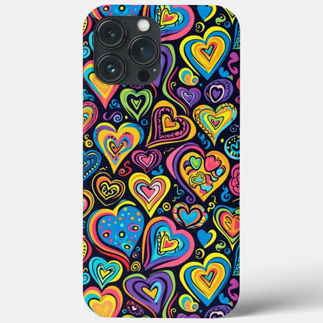 Cute Groovy Hippie Love Hearts Case-Mate iPhone Case (Back)