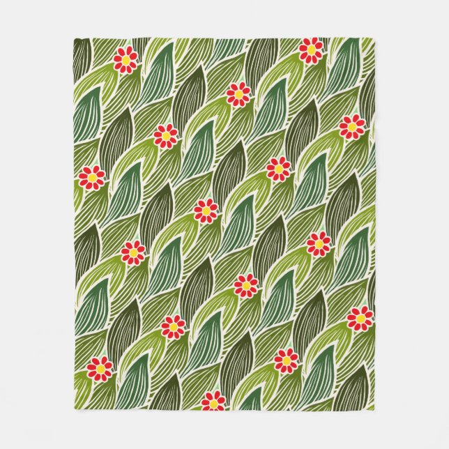  Cute Groovy Hippie Red Green Daisy Floral Pattern Fleece Blanket (Front)