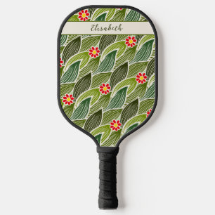 Cute Groovy Hippie Red Green Daisy Floral Pattern Pickleball Paddle
