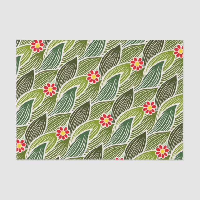  Cute Groovy Hippie Red Green Daisy Floral Pattern Tissue Paper (Front)
