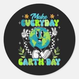Cute Groovy Make Everyday Earth Day Clroom Teacher Classic Round Sticker