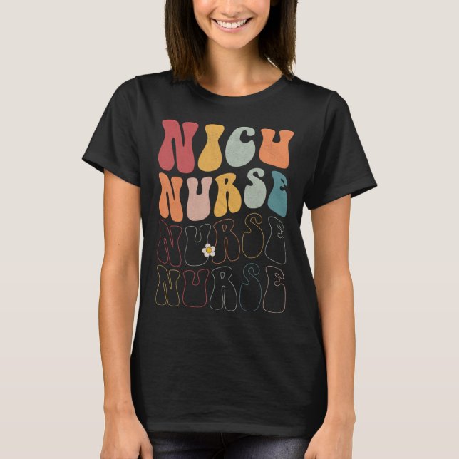 Cute Groovy NICU Nurse RN ICU ER Paediatrics Pullo T-Shirt (Front)