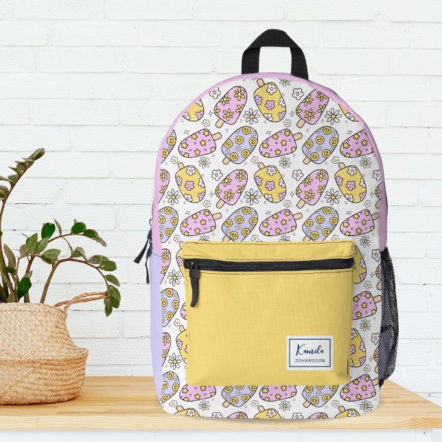 Cute Groovy Popsicle Retro Summer Monogram Printed Backpack (Creator Uploaded)