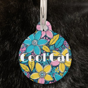 Cute Groovy Retro Hippie Colourful Cool Cat Pet Tag
