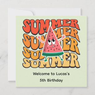 Cute Groovy Retro Summer Watermelon Party Invitation