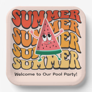 Cute Groovy Retro Summer Watermelon Party Paper Plate