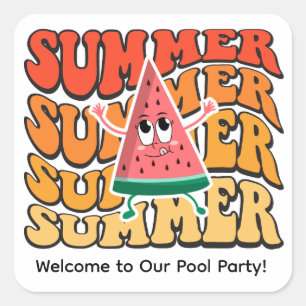 Cute Groovy Retro Summer Watermelon Party Square Sticker