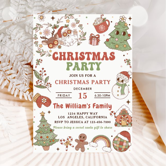 Cute Groovy Santa Christmas Party  Invitation (Creator Uploaded)