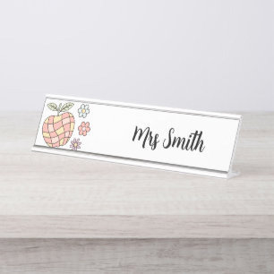 Cute Groowy Apple & Flowers Teacher's Desk Name Plate